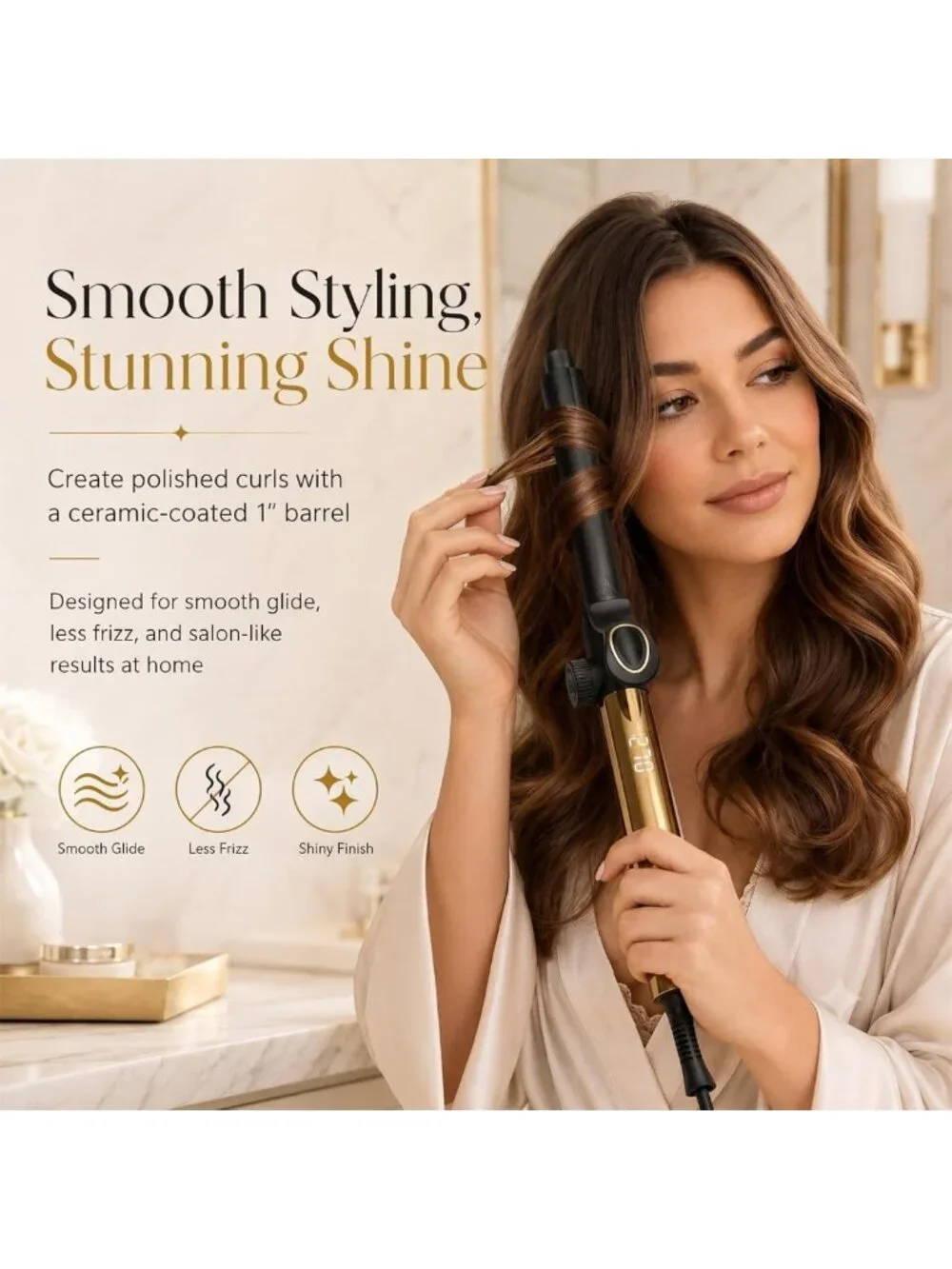 1-Inch Ceramic Curling Iron Wand, Fast Heating, Digital Temp Control, Auto Shut